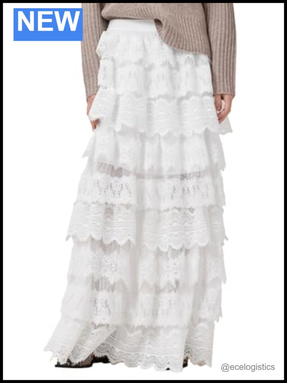 Lace Maxi Skirt High Rise Pull On Formal Special Occasion